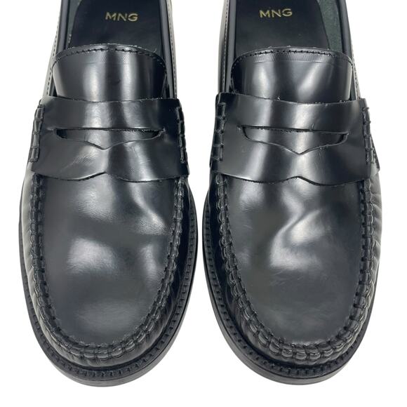Mango Gathered Leather Moccasin Penny Loafer Black Size 37/ 6.5 - Picture 5 of 12